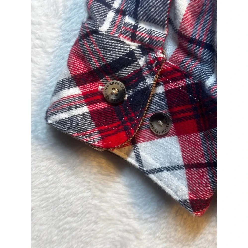 Legendary Whitetails Flannel Shirt LT Large Tall Red Blue Plaid Corduroy Collar - Picture 11 of 13
